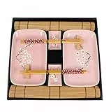 Exzact Platos Para Sushi 10 Piezas/Hermoso Estilo Oriental - 2 x Platos, 2 x Tazones de inmersión, 2 x Manteles Mndividuales, 2 x Soporte para Palillos, 2 x Pares de Palillos