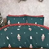 Sleepdown Juego de Funda de edredón Reversible con Fundas de Almohada y Fundas de Almohada de Navidad con diseño de Cascanueces y Vino Verde Festivo, de fácil Cuidado, Doble (200 cm x 200 cm)