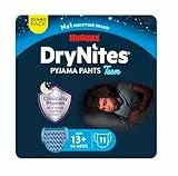 Huggies DryNites Pañales para niño 13+ (48-60 kg), Clínicamente probado con 5 capas de máxima protección nocturna total 11 pañales desechables de noche