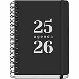 Dohe - Agenda Escolar 2025 2026 - Día Página, Tamaño A5 (15x21 cm), Español e Inglés, Septiembre a Junio, Cierre de Espiral Doble y Goma, Tapa Flexible, 4 Páginas de Pegatinas - GRAMMAR Negro