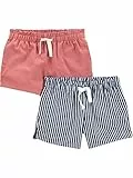 Simple Joys by Carter's Pantalones cortos tejidos Niña Pequeña, Pack de 2, Azul Marino Rayas/Rosa Coral, 4 años