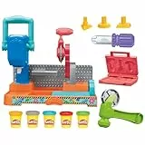 Play-Doh Banco de Herramientas Set de Manualidades con Plastilina con Sellos, Herramientas de Juguete y 5 Botes de Colores Diferentes, Niños y Niñas de 3 Años o Más