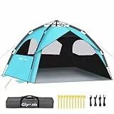 Glymnis Tienda de Playa para 4 – 6 Personas, Carpa de Playa Hidráulica Automática Portátil Protección Solar UPF 80+ Protección UV Ventilación con Bolsa de Transporte para Exteriores Playa Picnic