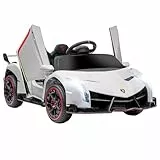 HOMCOM Coche Eléctrico Lamborghini para Niños de 3 a 6 Años Coche de Batería 12V Velocidad MAX.7 km/h Puerta de Tijera con Control Remoto MP3 Luces y Cinturón de Seguridad 111x61x45 cm Blanco