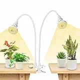 SANSI Lámpara de Plantas 300W, Lámpara LED Cultivo de Espectro Completo con 2 Cabezal Ajustable, Grow Light with Tecnología Cerámica, Luz de Crecimiento con Clip para Invernaderos