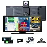 10.26' Wireless Carplay Screen 360 Rotation 4K Dash Cam Carplay/Android Auto Auto Stereo Auto Audio Receptor con 1080p Backup Camera GPS Navegación/Espejo Link/Voz/Siri