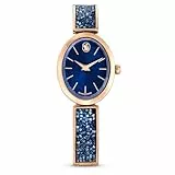 Swarovski Reloj Crystal Rock Oval, Brazalete de Metal, Acabado en Tono Oro Rosa, Azul, Fabricado en Suiza
