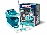 Leifheit Set de Cubo con Ruedas y mopa extraplana Profi XL, Cubo escurridor con Prensa y mopa friegasuelos con Palo de Acero de 3 Piezas