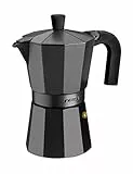 Monix Vitro Noir Cafetera Italiana de Aluminio, 12 Tazas de Capacidad, Mango termoresistente, Recubrimiento Antiadherente, Fácil de Lavar, Apta para Vitrocerámicas y Cocinas de Gas, Negro