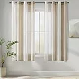 MIULEE Cortinas Salon Modernas con Rayas Blanco y Beige, Bonitas Cortinas Dormitorio Juvenil con Ojales, Translucidas Visillos Cortos para Ventanas Habitacion, Visillos Salón 2 Piezas, 2X A140xL175CM