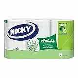 Nicky Nature Papel Higiénico, 6 Rollos, 3 Capas, 170 Servicios Por Rollo. Enriquecido Con Loción De Aloe Vera, color Blanco, 9,8 x 13cm