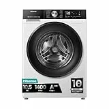 Hisense WF3S1043BW3 - Lavadora con Vapor, Clase A, 10.5 kg, Conectividad WiFi, Función Vapor 99,9%, Lavado Auto Wash, Lavado Rápido 15', PureJet, Blanco