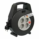 Brennenstuhl Vario-Line enrollacables doméstico con 4 enchufes (cable de 15 m, alargador enrollable, protección de corte térmico) negro/gris