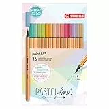 Rotulador punta fina STABILO point 88 - Estuche PASTELlove con 15 colores
