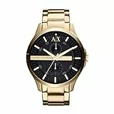 Armani Exchange Relojes de hombre, Movimiento de cuarzo multifunción y caja de 44 mm con correa de acero inoxidable, Tono dorado y negro azabache