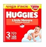HUGGIES Little Movers Pañales para Bebé con Diseños Disney Talla 3 (4-9 kg), Comodidad para la Piel 24/7, 3 Packs de 56, Total 168 Pañales