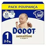 Dodot Pañales Sensitive Talla 1 (2-5 kg), 168 Unidades – Pack Mensual, Protección Suave para Recién Nacido, Absorción Instantánea, Indicador de Humedad, Sin Perfume
