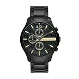 Armani Exchange Relojes de hombre, Movimiento de cuarzo cronógrafo y caja de 46 mm con correa de acero inoxidable, Negro azabache
