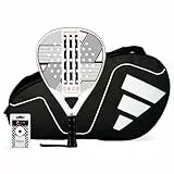 Pack Pala de Pádel Adidas Match Light 3.3 Blanca + Paletero Adidas Control Negro y Blanco + Protector y Overgrip ShockOut, Pala Pádel en Forma Lágrima, Amplia Superficie de Golpeo, para Iniciación