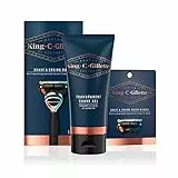 King C. Gillette Set de afeitado y cuidado de la barba para hombre, afeitadora + 4 cuchillas de afeitar + gel de afeitar, paquete ahorro