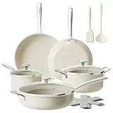 Redchef Juego de utensilios de cocina antiadherentes de cerámica, juego de 14 ollas y sartenes antiadherentes, juego de sartenes de inducción con mango de acero inoxidable, juego de cocina no tóxico,
