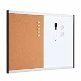 Amazon Basics Rectangular Pizarra magnética de borrado en seco y tablón de corcho 2 en 1, bastidor de aluminio y plástico, 1 unidad, Blanco, amarillo, 58 x 43 cm