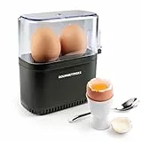 GOURMETmaxx Hervidor de huevos de diseño para 2 huevos | Hervidor de huevos compacto | Hervidor de huevos con perforador de huevos, vaso medidor y señal acústica | 3 grados de dureza | Fácil limpieza