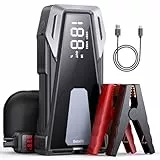 Arrancador de Coches 6000A,12V Arrancador de baterias de Coche, 65W Carga Rápida(Todo vehículo de Gasolina o 12L de Diesel) Jump Starter Portatil con Cable Extendidos,Gran Pantalla y Linterna LED
