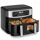 TOKIT Freidora De Aire Caliente 2 Cámaras (6 L y 4 L), 12 In 1 Air Fryer Con Ventana De Visualización, Freidora Sin Aceite Con 2 Cajones, Freidora Eléctrica (XXL)