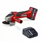 Einhell Amoladora angular con batería TC-AG 18/115 Li Power X-Change (18 V, 115 mm de diámetro de disco, 28 mm de profundidad de corte, arranque suave, incl. 1 batería de 4,0 Ah y cargador)