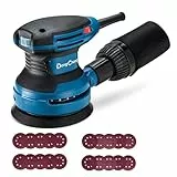DongCheng Lijadora orbital 380W, lijadora Electrica de 125mm, 6 velocidades 8.000-12.800 rpm con colector de polvo y 20 lijas, ideal para trabajos profesionales de carpintería y lijado
