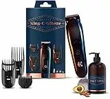 King C. Gillette Recortadora de Barba y Cortapelos Inalámbrica, con Cuchillas y 3 Peines Intercambiables + Gel para Barba y Rostro con Agua de Coco, Aceite de Argán y Aceite de Aguacate, 350 ml