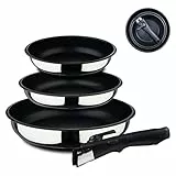 Bergner Juego de Sartenes de 4 Piezas Acero Inoxidable y Antiadherente Incluye 3 Sartenes de 18, 20 y 24 cm con 1 Mango Ergonómico Extraíble Apto Horno, 18 cm | 20 cm | 24 cm