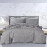 Sleepdown - Juego de Funda de edredón (250 Hilos), diseño de Rayas de satén, Suave, Calidad de Hotel, polialgodón