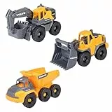 Dickie Toys- Vehículos de Obras Volvo Set Construcción, 3 Vehículos Juguete (Excavadora, Pala cargadora, volquete) para Niños, 16cm, Ruedas Giratorias y Piezas Móviles. A Partir de 3 años (203722015)