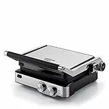 Ariete 1918 - Grill Eléctrico Grill&Taste, 2000 W, Placas Extraíbles, Flotante, 5 Niveles Temperatura, Apertura 180 Grados, Asa Tacto Frío, 29x23 cm, Acero Inoxidable