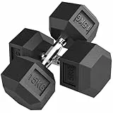 HOMCOM Juego de Mancuernas Hexagonales, 2 x 15 kg, de Hierro Fundido, Recubiertas de Goma, Juego de Pesas con Barras de Conexión para Entrenamiento en Casa, Gimnasio y Oficina, Negro y Plata