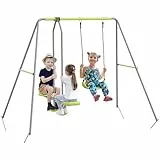 Outsunny Columpio para Niños Columpio Jardín Exterior con 1 Columpio Simple 1 Planeador y Anti-UV Columpio Infantil Carga 135 kg 255x160x180 cm Gris y Verde