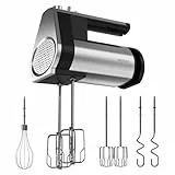 Cecotec Batidora de Varillas PowerTwist 500 Full Steel. 500 W, 5 Velocidades más Función Turbo, 3 Accesorios: Varilla de Globo, Varillas Batidoras y Garfios Amasadores, Diseño Ergonómico, Acero