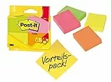 Post-it Notas, Colores De Neón Surtidos, 38 mm x 51 mm, Paquete Promocional, 100 Hojas/Bloc, 3 Blocs + 1 Gratis/Paquete