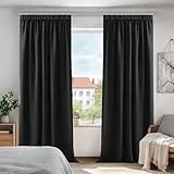 Deconovo Cortinas Opacas con Aislamiento Térmico para Sala de Estar Oficina Hotel Ventanas con Bolsillo Fruncido de la Barra 2 Paneles 140 x 260 cm Negro