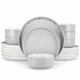 vancasso SNOW Juego de Vajilla de 18 Piezas, Vajilla Elegantes de Gres para 6 Personas con 6 Platos Llanos, 6 Platos de Postre y 6 Cuencos de Cereales, Apto para Lavavajillas, Beige