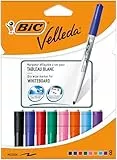 BIC Velleda Rotuladores de Pizarra Blanca, Punta Media (4,5mm), Óptimo para Uso Escolar y Oficinas, Colores Surtidos, Caja de 8
