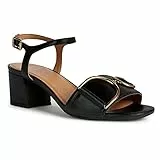 Geox D New Eraklia 50, Sandalias Mujer, Negro Dorado, 38 EU