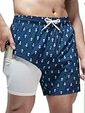 Arcweg Bañador para Hombre con Forro de Compresión 2 en 1 de Secado Rápido con Forro Corto Pantalones Cortos de Surf Elásticos con Bolsillos con Cremallera L