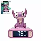 LEXIBOOK, Disney Stitch, Reloj Despertador con luz Nocturna Angel, Sonidos y melodías, Pantalla LCD retroiluminada, Luminoso, Snooze, Rosa, RL800D1