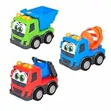 ABC – Vehículo de obras Volvo Trucky a partir de 1 año (13 cm) – Coche deslizante con luz y sonido para niños pequeños para promover la motricidad, 3 modelos surtidos (camión basculante, mezclador de