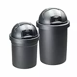 Rotho Roll Bob - Juego de 2 cubos de basura redondos con tapa, sin BPA, color negro, 10 l y 30 l