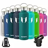 Super Sparrow Botella Agua Acero Inoxidable - Botella Agua Niños - 1L - Botella Termica Boca Estándar - Sin BPA, para Niños & Adultos, Deporte, Oficina, Yoga, Ciclismo