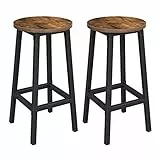 VASAGLE Taburete de Bar, Juego de 2, Sillas de Bar, Sillas de Cocina con Marco de Metal, Altura 65 cm, con Reposapiés, para Cocina, Salón, Comedor, Marrón Rústico y Negro Clásico LBC32X